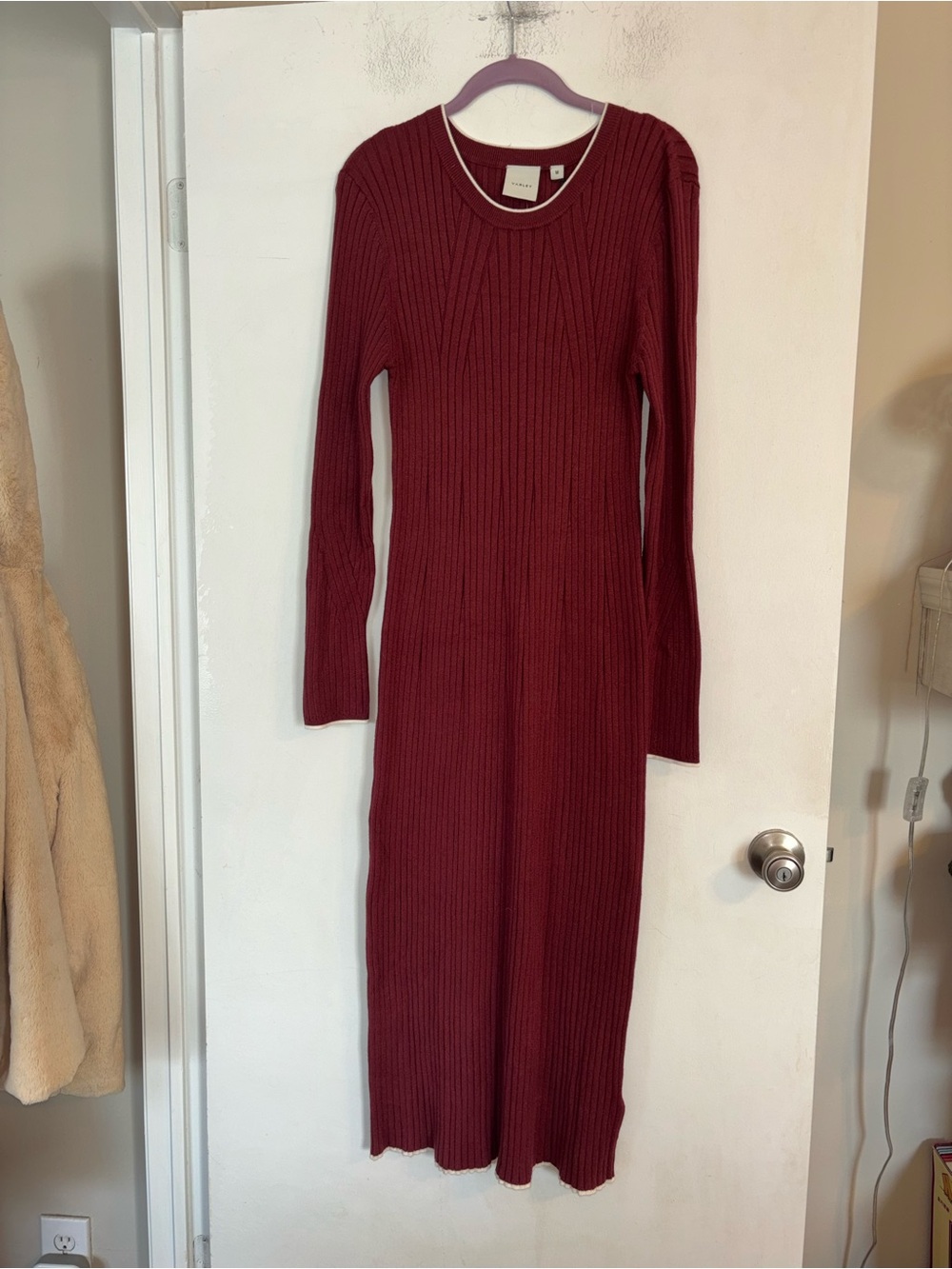 Varley for Anthropologie Long-Sleeve Ribbed Sweater Dress - Burgundy